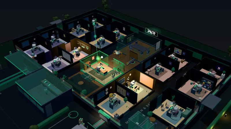 Das 3D-Büro bei Nacht, die Agenten arbeiten weiter